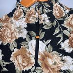 En Saison Black Cream & Olive Floral Long Sleeve Smock Ruffle Top Blouse Large Photo 9