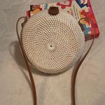 Round Woven Straw Crossbody Bag White Photo 3