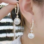 White Pearl Dangle Drop Earrings for Women Gold Photo 5
