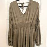 Long Sleeve Jumpsuit Smocked Waist V Neck Olive Green Casual Size M Cozy Boho Size M Photo 7