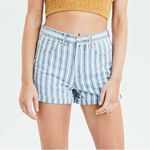 American Eagle Outfitters Striped High Rise Mom Jean Shorts Blue White 10 Cuffed Photo 1
