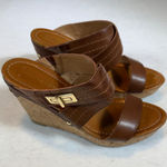 Tommy Hilfiger Women's Brown Leather Cork Wedge Sandals Size 8.5 Photo 0