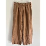 Paige Dallas Pant Womens 4 Camel Pleated Wide Leg Linen Blend Trouser Career Photo 1
