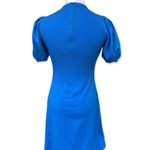 Vintage 60’s mixed knit fit and flare poof sleeve sweater dress blue small Blue Photo 2