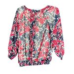 Christopher & Banks  V Neck Blouse Womens Medium Red Floral Print Business Chifon Photo 2