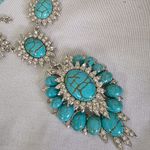 Boutique Silver Statement Turquoise Howlite with Rhinestone Necklace and Earrings Set Photo 3