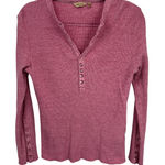 True Grit  Waffle Knit Henley Top‎ Womens M Organic Cotton Pink Gemstone Buttons Photo 0