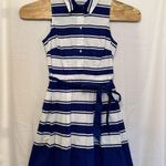 Milly for Design Nation Women Size 10‎ Blue White Pleated Striped Dress Tie Belt Photo 0