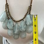 Boho Statement Green Teardrop Necklace‎ Faux Leather Brass Tone Beads Photo 3