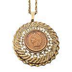 Vintage 1900 Indian Head Coin‎ Pendant on 24” Gold Tone Chain Photo 1