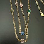 925 Italian Sterling Silver Rose Gold Multicolor Bezel CZ Station Necklace 8g. Photo 3