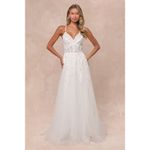 Lulus NWT Glorious Luxury White Sheer Tulle Embroidered Beaded Maxi Dress Sz XL Photo 1