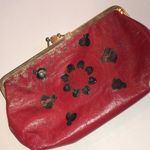 Vintage Leather Gold Tone Embossed Red Gilt Kiss Lock Clutch Purse Photo 0