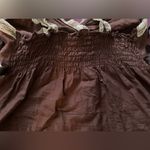 Japanese Trudea Cotton Openwork Eyelet Embroidered V Neck top With Lace&Ribbons Brown Photo 4