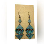 NEW! Geometric Antiqued Copper Earrings with Patina Finish. Photo 3