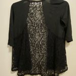 Womens Black Thin Open Cardigan Lace Back Top S Small Bust 34” 3/4 Sleeves Photo 3