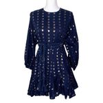 Rhode Navy Blue Ella Metallic Heart Jacquard Cotton Belted Mini Dress Size M Size M Photo 3