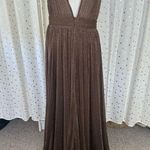Miss Ord NWT Plunging High Slit Shimmer A Line Pleated Padded Gown Dress L Size L Photo 5
