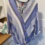 Robert Louis ❄️❄️❄️3 for 12$❄️❄️❄️Blue and White Striped 3/4 Sleeve Blouse Photo 1