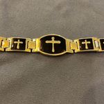 Mens Stainless Steel Cross Fold Over Clasp Bracelet Black Silver Gold Photo 1