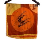 TRUSSARDI Womens Multicolor Lightweight Dog Theme Silk Printed Scarf Italy Made Orange Photo 3