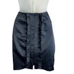 Bebe Y2K 2b Black Satin Ruffle Bustle Back Slit Straight Mini Pencil Skirt Small Business Casual Sexy Cocktail Photo 4