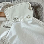 Free People  | Knit Hooded Denim Jean Jacket White Gray Mixed Distressed | Small Photo 8