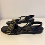 Laura Scott  Faux Leather Slingback Open Toe Studded Wedge Sandals Black Womens 6 Photo 1