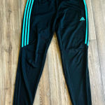 Adidas  Black Track & Soccer Sweatpants with Blue / Green Stripes Size M Photo 0