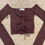 ZARA Long Sleeve Off The Shoulder Scrunched Crop Top Photo 0