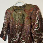 Etro Silk Wool Paisley Floral Top Size Small 46 Made in Italy Blouse Green Photo 2