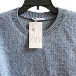ZARA Fuzzy Knit Sweater Blue Long Bell Sleeves Cropped Top Women's
Large NWT Photo 2