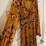 Free People  Morning Light Golden Yellow Floral Long Sleeve Dress Size 8 Photo 5