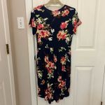 Calipessa Short Sleeve Floral Print Dress in Navy Blue Size M Photo 7
