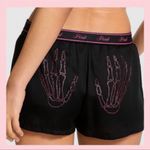 PINK - Victoria's Secret ☠️🩷PINK VICTORIA’S SECRET Silky Pajama Shorts Black Pink Bling Skeleton Hands M Photo 5