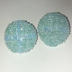 Vintage Light Blue Seed Bead Beaded Round Funky Retro Clip On Earrings Photo 0