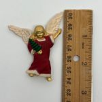 1990s AJC Angel Christmas Tree Figurine Pin Brooch Vintage Holiday Jewelry Red Photo 2