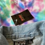 AC/DC NWT  Tie Dye Back Patch Denim Jacket Light wash Blue Large Photo 6