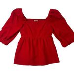 Free Assembly Red Top Square Neck Size Small Blouse Peasant Puff Sleeve Photo 0
