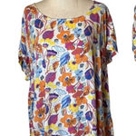Cynthia Rowley  Shirt Women 2X White Floral High Low Hem Button Back‎ Top Boho Photo 0