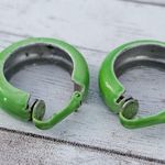 Vintage Clip On Earrings Chunky Bright Green Retro Hoops Photo 7