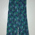Midnight sky  Women's Floral Green Blue Lightweight Wide Leg Pull On Pants Medium Photo 0