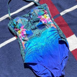 Gottex blue multicolored floral print one piece swimsuit bathing suit halter Size 10 Photo 0
