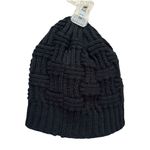 Sports Black Basketweave Knit Beanie Sherpa Lined Logo Warm Photo 4