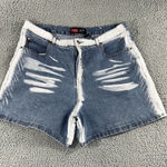 Vintage denim Shorts‎ Women 18 High Rise Two Tone Y2K Grunge Festival Retro Blue Photo 0