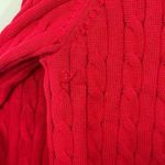 Lands' End  Women's Cable Knit Gold Contrast Trim V-Neck Cardigan Sweater Red‎ PL Photo 6
