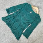 Free People Women’s Fire Island Knit Crochet Blouse Top Cottagecore in Green XS Photo 7