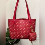 Coach Burgandy Tote 27 Horse And Carriage Dot Print With Matching Mini Charm Photo 2