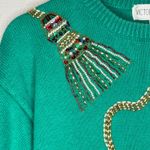 VTG Victoria Harbour Green Beaded Tassel Holiday Sweater Womens M Christmas Glam Size M Photo 1