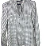 ZARA Polka Dot Satin Effect Blouse Button Down VNeck Collar Pockets S WhiteBlack Photo 4